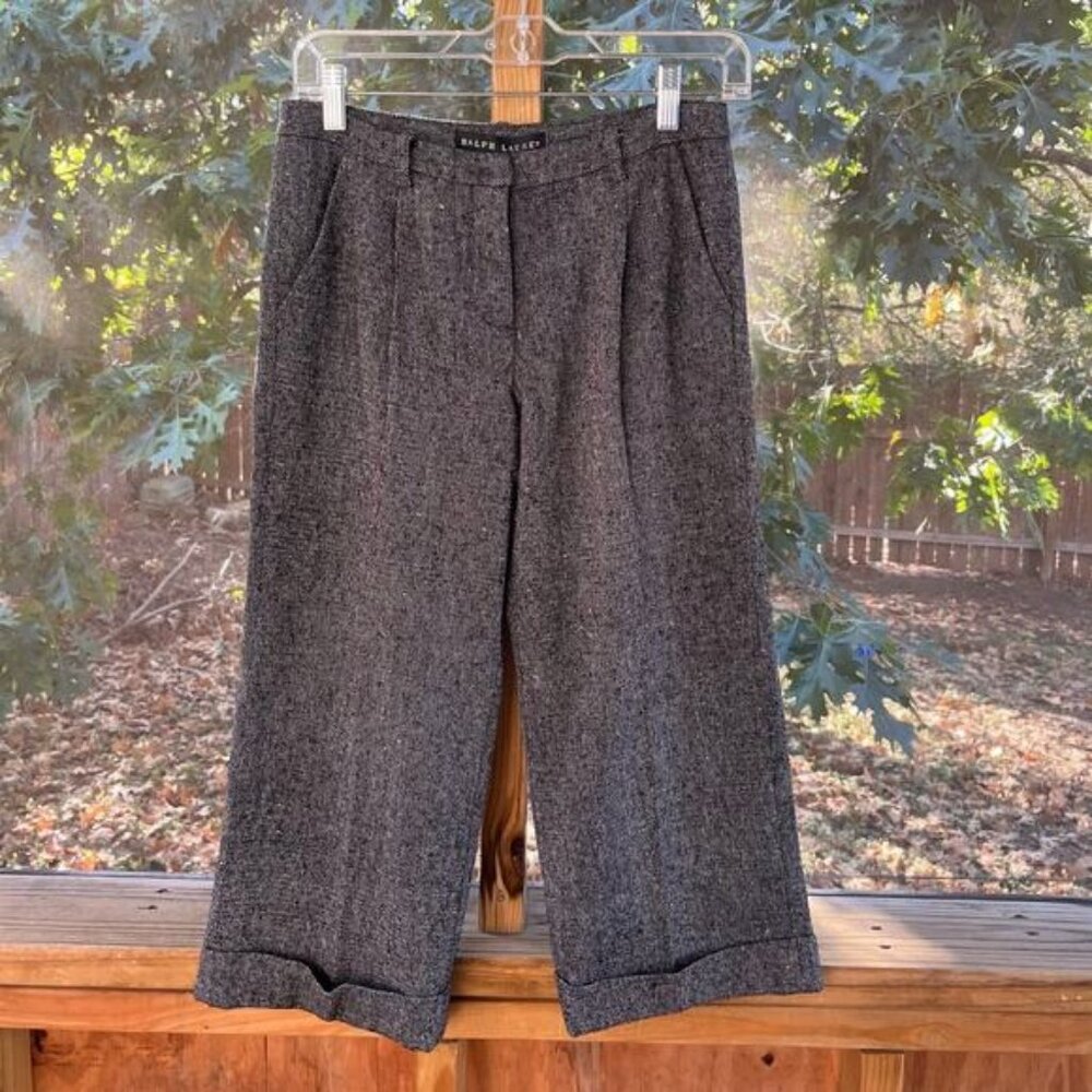 Ralph Lauren Black Label Women's Grey Wool Blend Cropped Tweed Pants Size 4